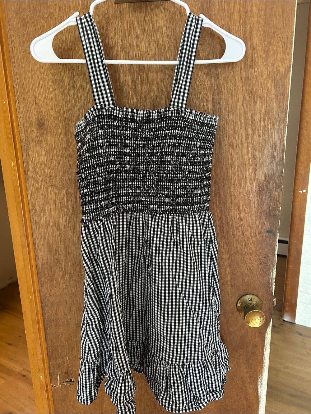 LOFT Black & White Gingham Smocked Sundress